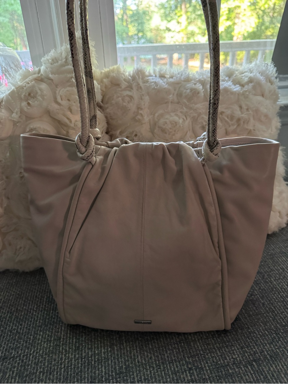 Vince Camuto Light Taupe Hobo Tote with Snake Rope Handles